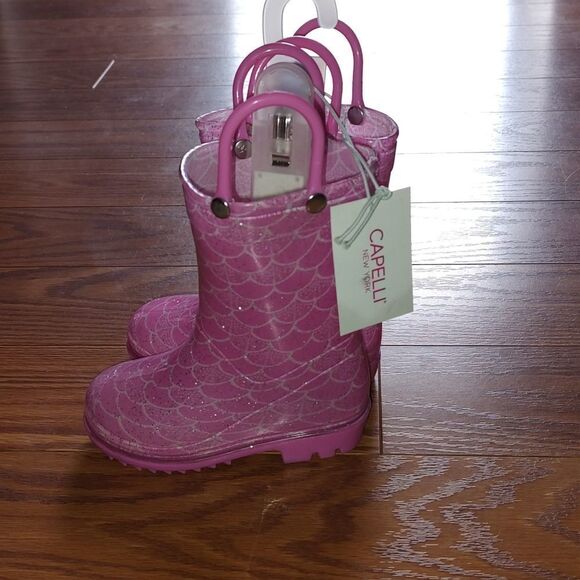 Girls Capelli New York pink mermaid print rain boots Sz 6 NWT - Picture 3 of 8